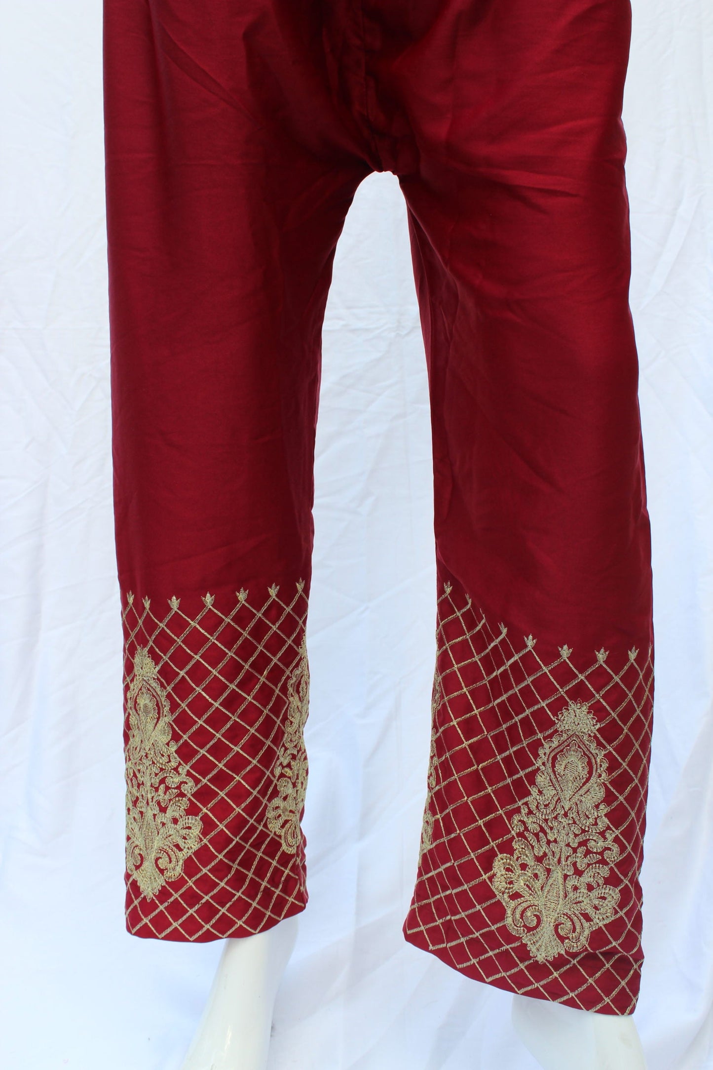 Pakistani Silk Red & Golden Embellished Pants