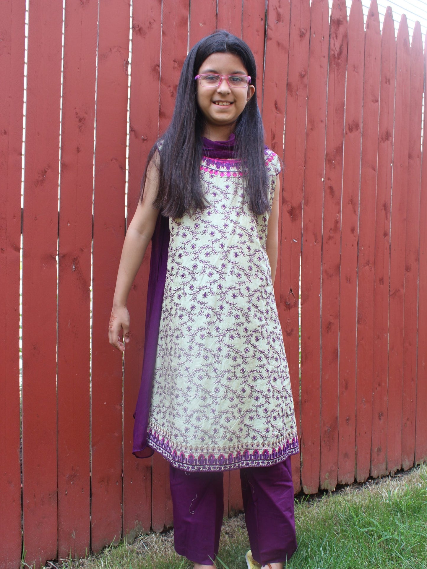 Pakistani Plum Embroidered Cotton Dress