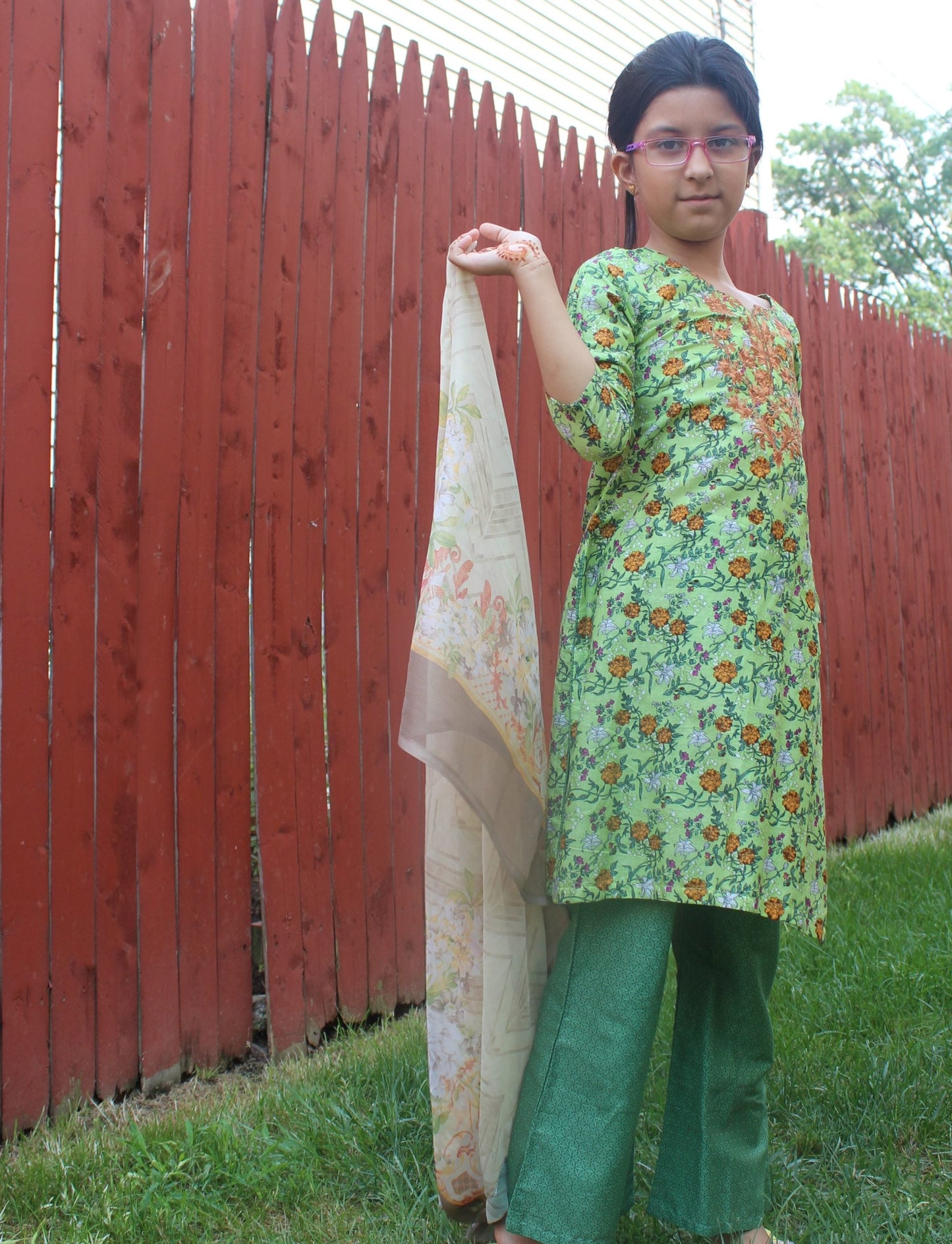 Pakistani Green Floral Outfits