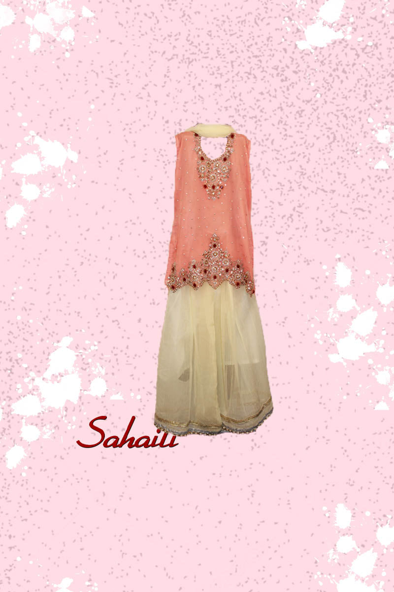 Pakistani Peach Embellished Kids Gharara